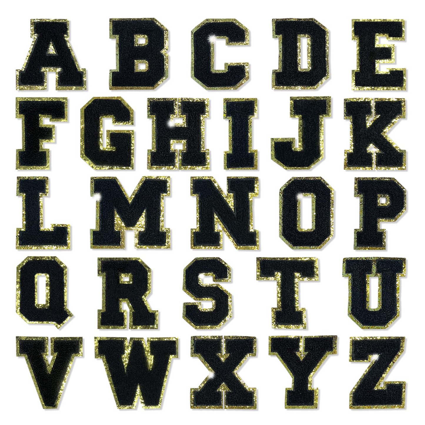 Gold Glitter Border Letter A-Z Patch (Black)