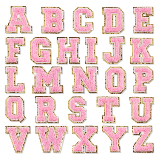 Gold Glitter Border Letter A-Z Patch (Pink)