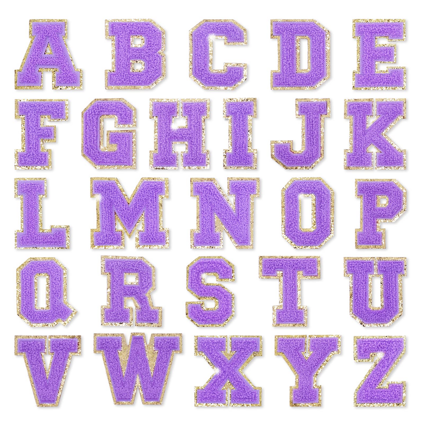 Gold Glitter Border Letter A-Z Patch (Purple)