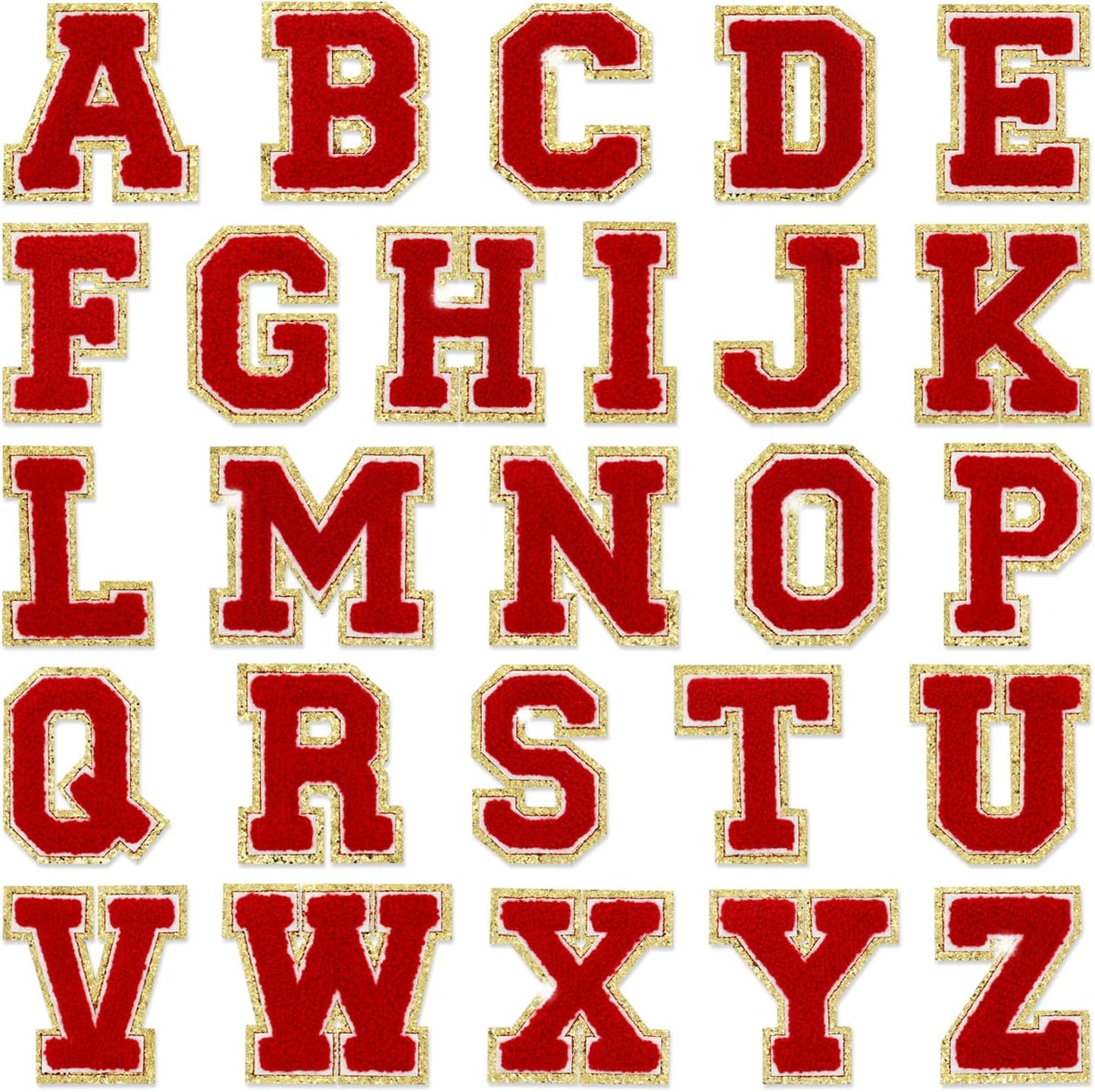 Gold Glitter Border Letter A-Z Patch (Red)