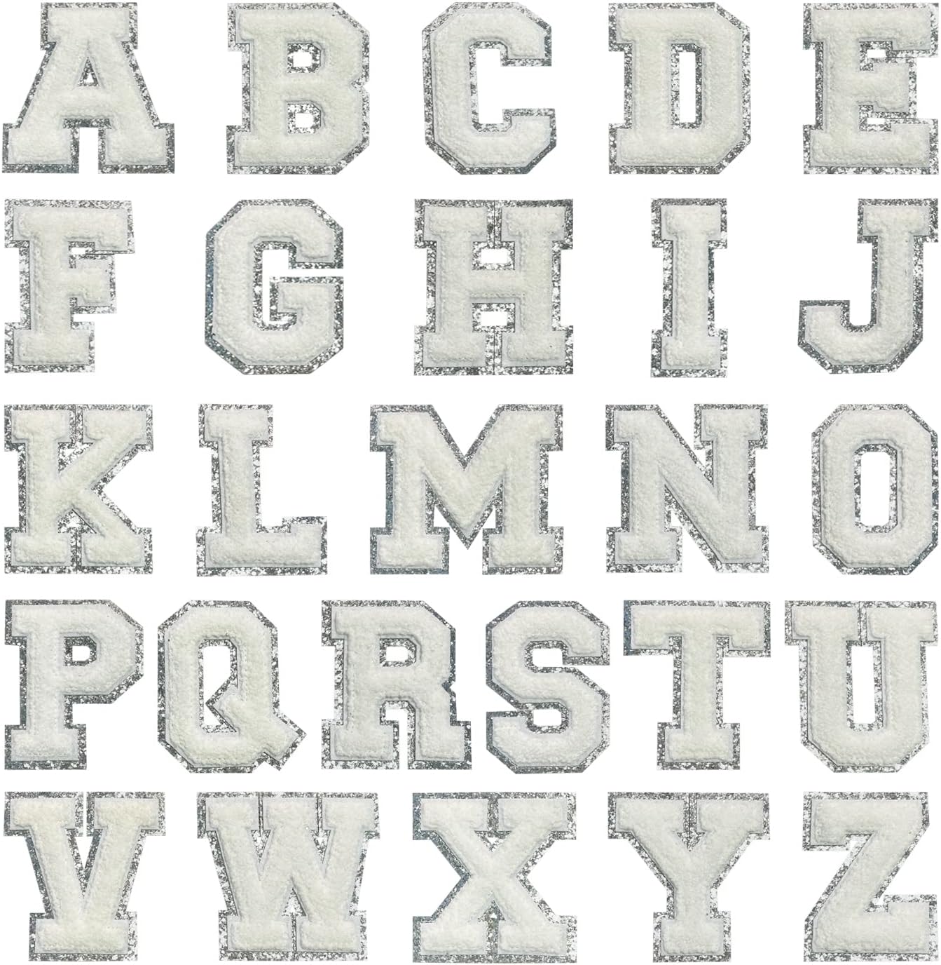 Silver Glitter Border Letter A-Z Patch (White)